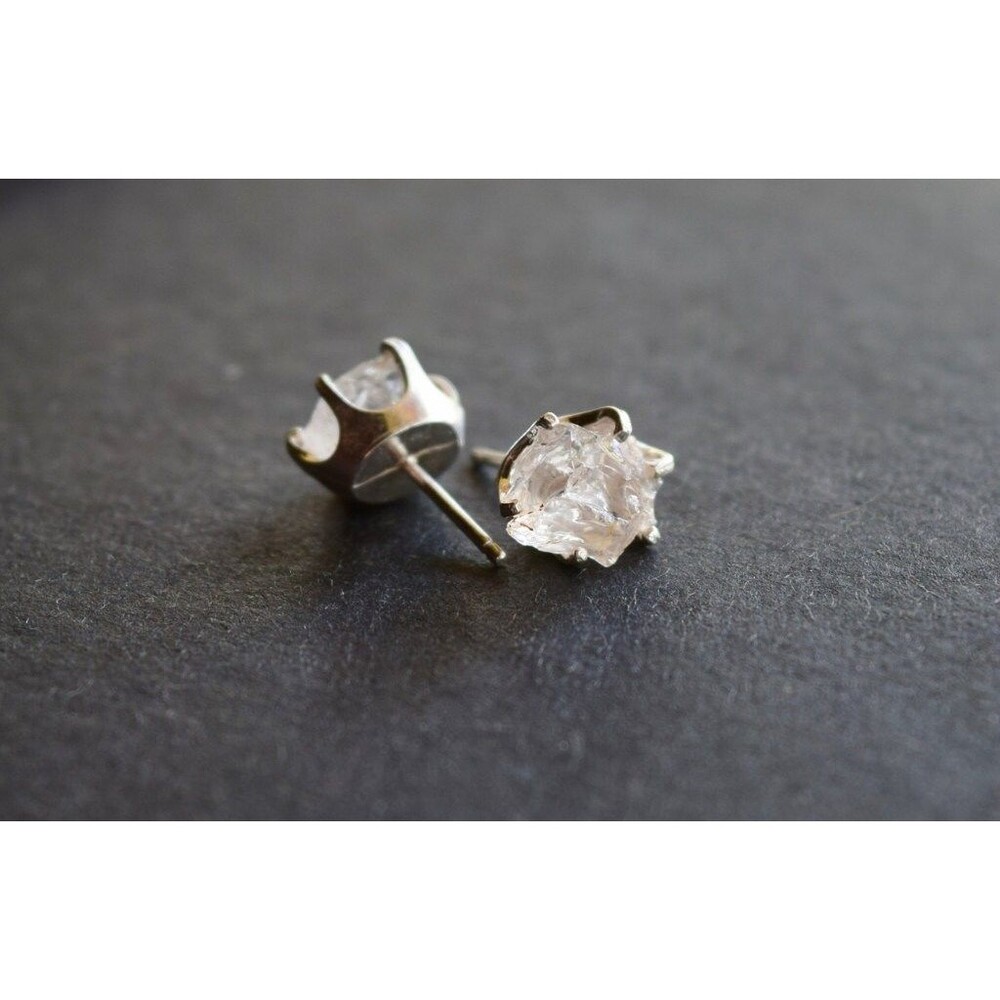Lake County diamond earrings, 925 sterling silver, raw gemstones